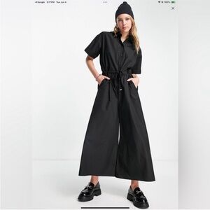 Inwear Black Wide-Leg Button-Front Jumpsuit with Drawstring Waist